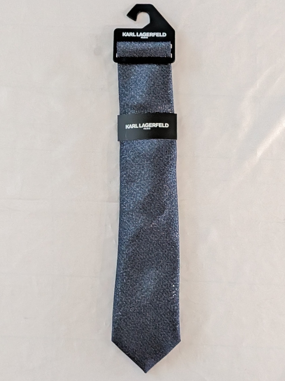 New Karl Lagerfeld Paris Men's Woven Pattern Tie Dark Blue